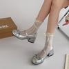 Coarse Heel High Heel Mary Jane Shoes French Pleated Round Head 2025 New Summer Bow Gentle Single Shoes Women's Skirt