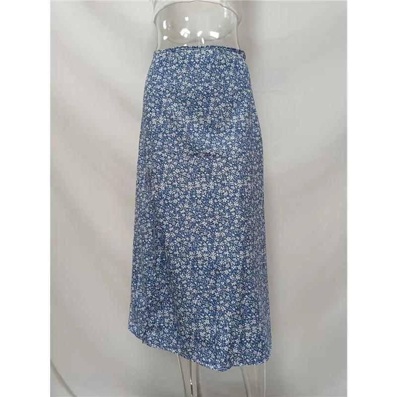 Summer Women's European And American Floral Print High Slit A-Line Bodycon Skirt Midi Skirt Stylish Slim Fit Half Skirt