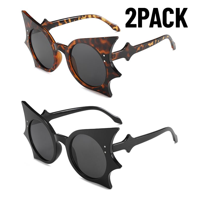 2PACK Unique Bat Shaped Sunglasses for Women Vintage Funny 90s Eyewear Fashion Novelty Goth Eyewear for Halloween Costume Party