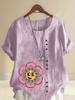Women's Fashion Sunflower Print Shot Sleeve T-shirt Loose Cotton Shirt Casual Loose Summer Blouse Tops Plus Size