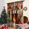 2pcs 2D Flat Printing Christmas Window Curtains Vintage Christmas Fireplace 100% Polyester Without Electricity Family Party for
