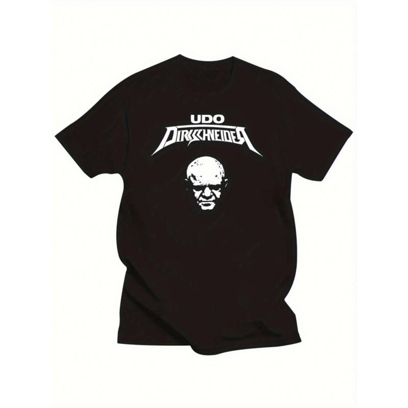 Maglietta Udo Dirkschneider Heavy Metal Band da Uomo - Logo Ufficiale e Ritratto Iconico - T-shirt Rock Retrò Nera con Stampa UDO DIRKSHNEIDER - Traspirante