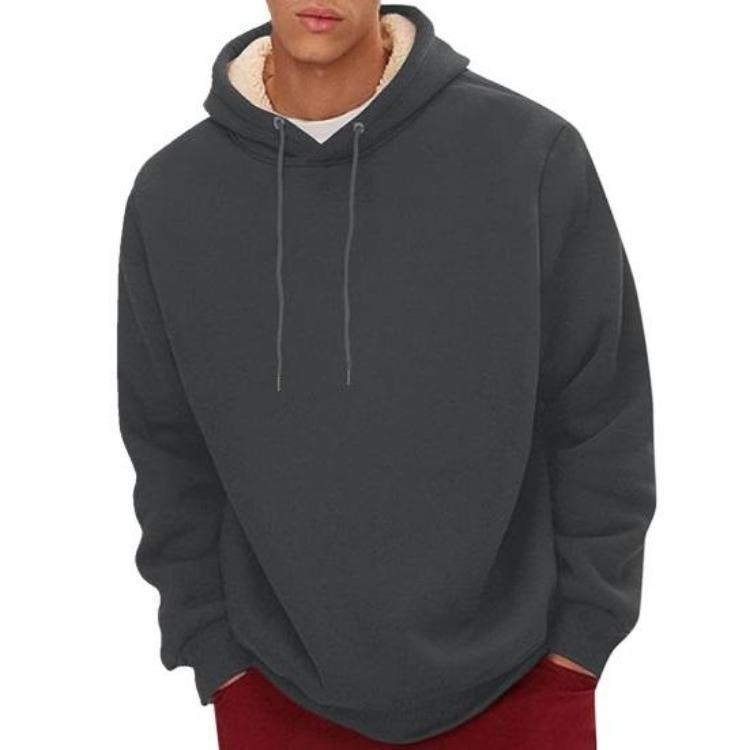 Winter Thermal Hoodie for Men Plush Lined Solid Color Loose Fit Long Sleeve Casual Top with Drawstring and Elastic Cuffs Daily Wear