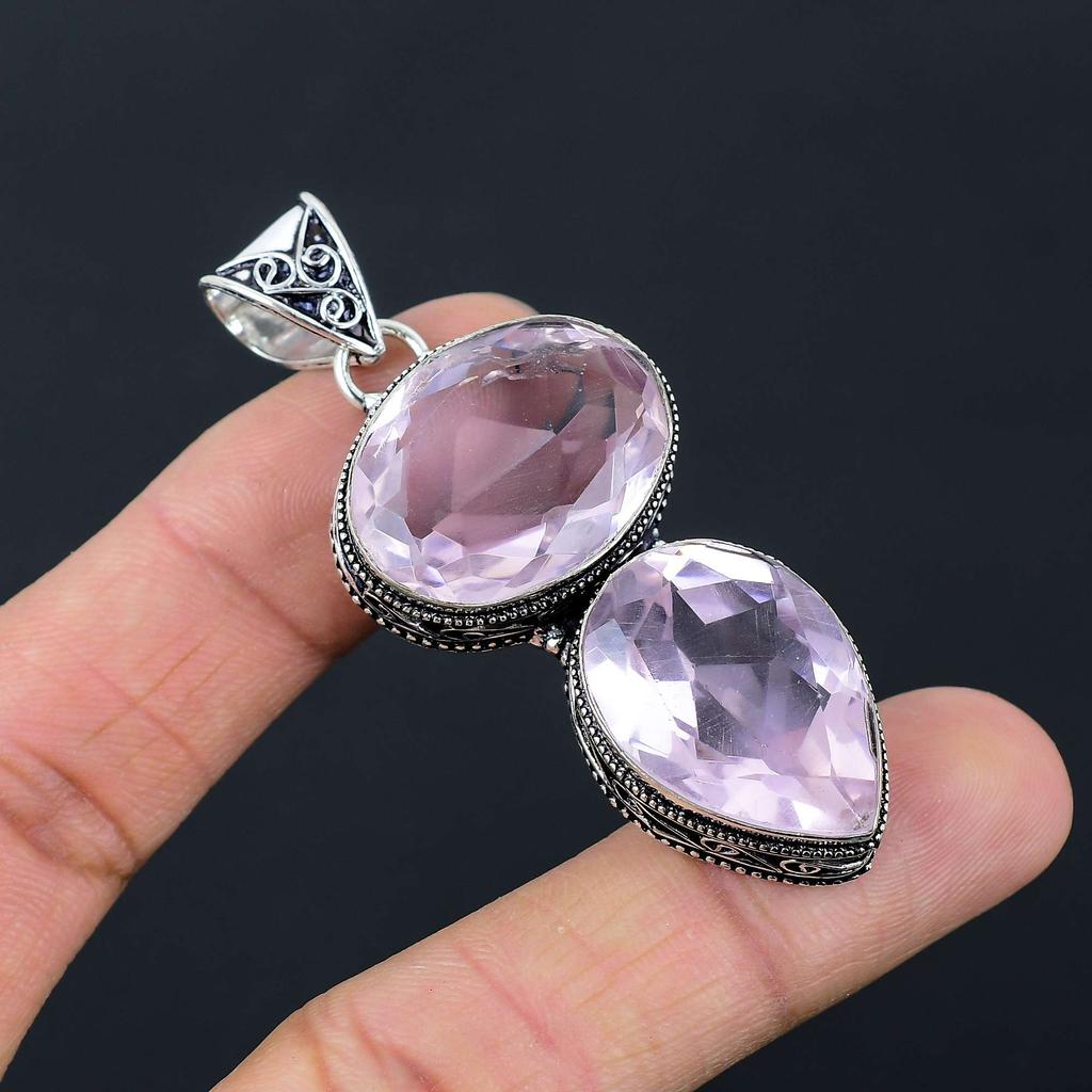 Pink Topaz Gemstone Pendant Solid 925 Sterling Silver Pendant Jewelry Gift For Unisex LG-006
