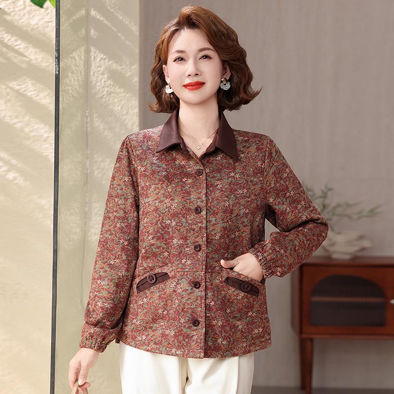 

2026 Stylish Spring/Autumn Jacket for Middle-Aged & Elderly Women: Loose, Slimming Fashion Coat 2XL (For 105-120 Jin)