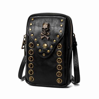 Vintage Skull Rivet Women Single Shoulder Crossbody Bags Mini Messenger Bag Gothic Cellphone Bags Wallet Waist