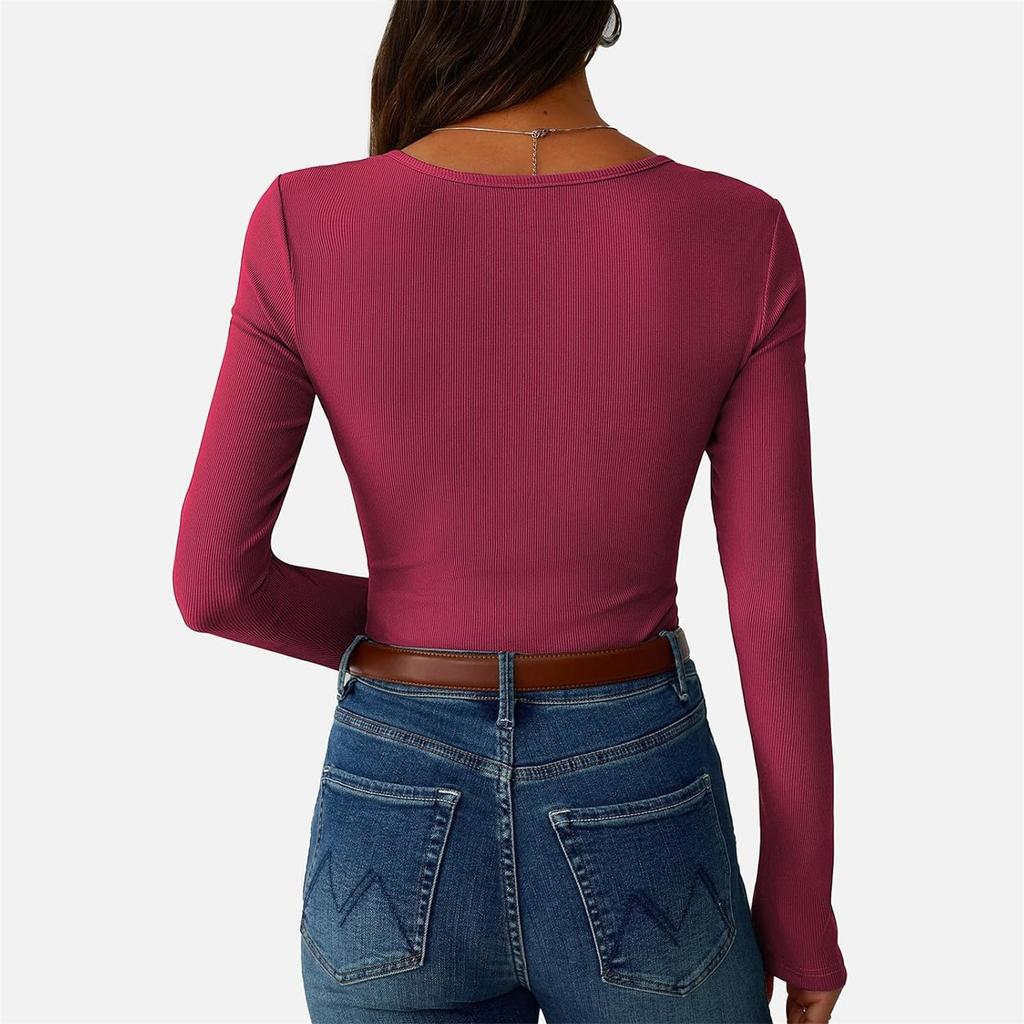 Women's And Winter Slim Bottom T-shirt Fashion Casual Color O-Neck Pullover Long Sleeve Top
