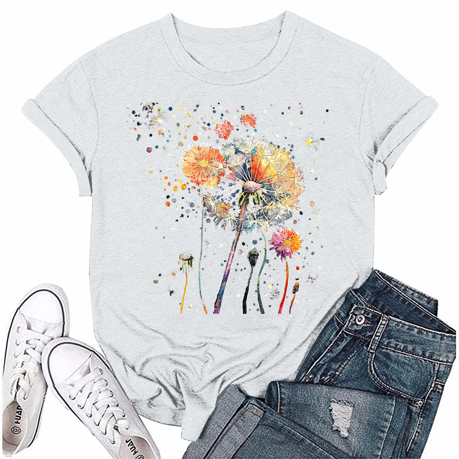 

Жіноча мода Принтована футболка з круглим вирізом та коротким рукавом Пуловер Топ XL білий