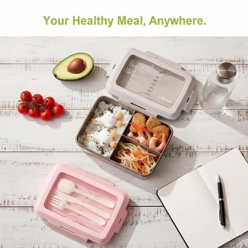 Triple Compartment Bento Box Microwave Safe Portable Lunch Container With Utensils Adults Students Office School Home Use