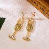 Vintage Full Rhinestone Wine Glass Earrings for Women Elegant Imitation pearl Lemon Cup Earring Party Jewellery Accessories