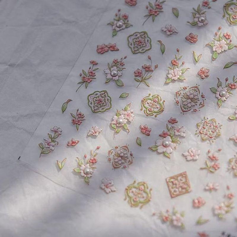 

National Style Pearl Hibiscus Peach Blossom Embossed Nail Sticker Retro Rose Yellow Peach Blossom [Send Tweezers]] Hibiscus peach blossom [send tweezers]]