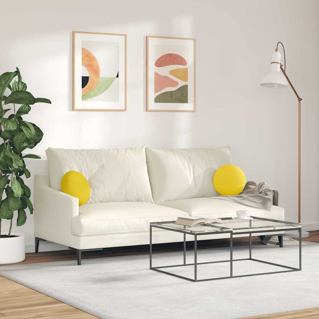 Seat Cushion 2 pcs Light Yellow Ø30 x 13 cm Fabric