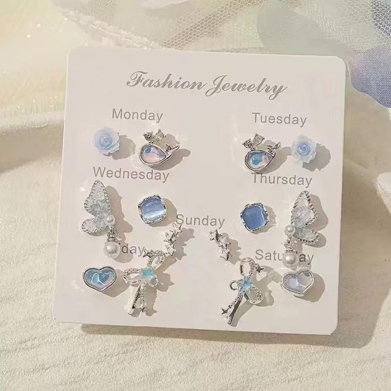 

2025 Цветочный комплект сережек S925 на одну неделю для девочек