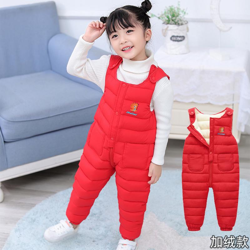 Herbst Winter Jungen Mädchen Overalls Cartoon Bär Innenfutter mit Samt Warme Overallhosen für Kinder Kinder Bodysuits