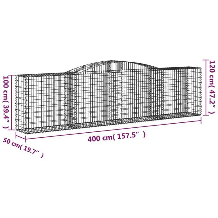 VidaXL Paniers à gabions arqués 8 pcs 400x50x100/120 cm Fer galvanisé, gabion, cage de gabion, panier de mur de gabion, mur 3147002