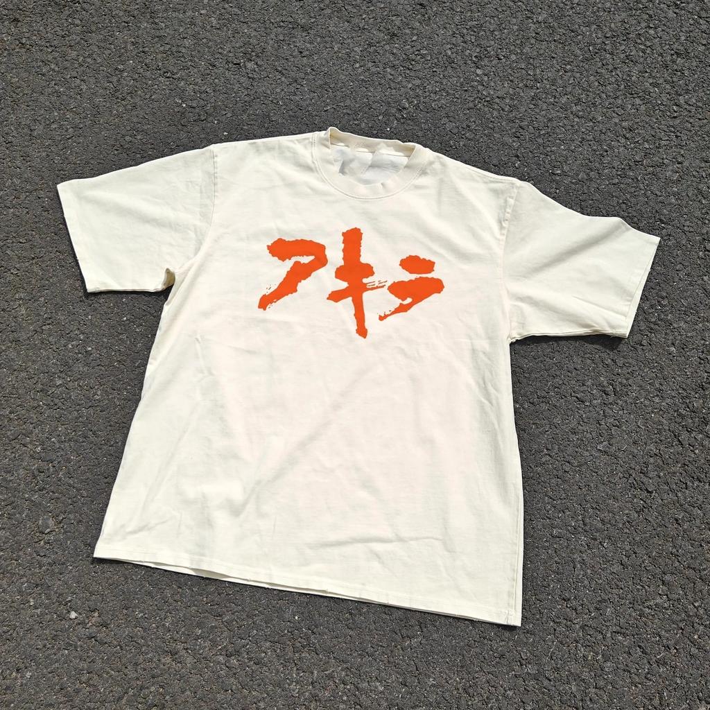 T-Shirt AKIRA Anime Graphic Distressed White Heavy Cotton NT090 FREE SHIPPING