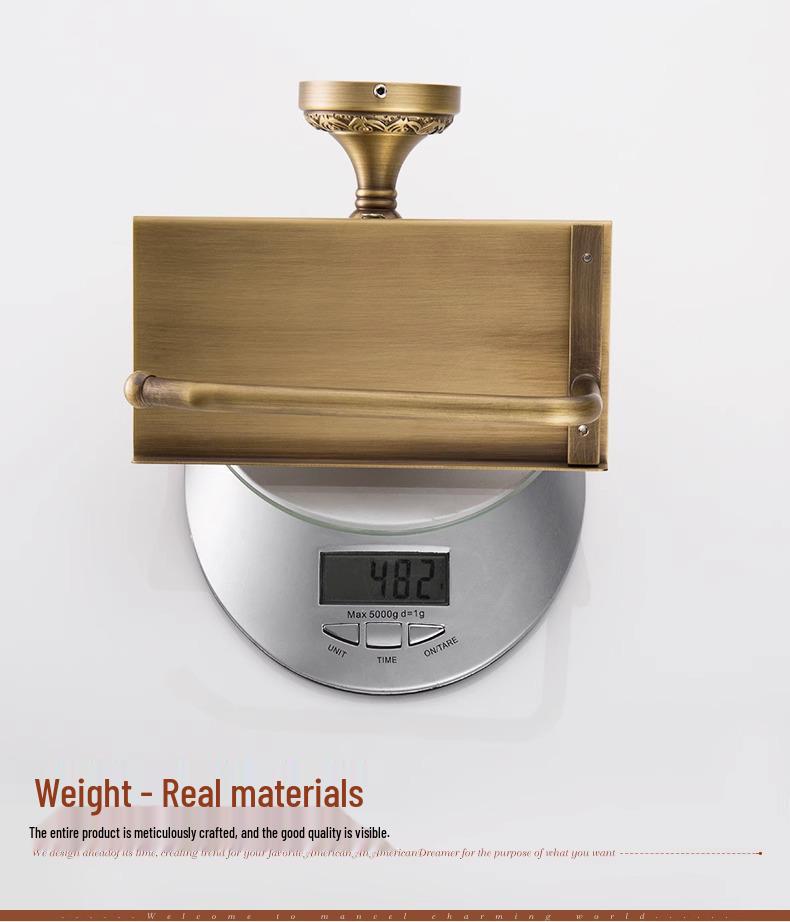 Antique-style Copper Paper Towel and Phone Holder for Bathroom Hotel Use - European No-Drill Design.