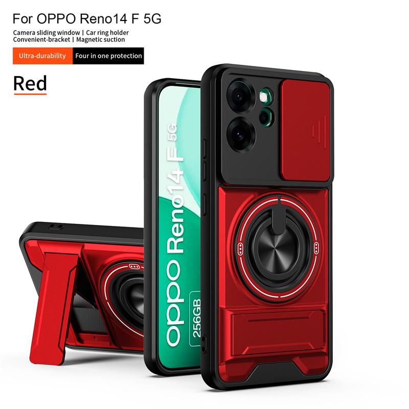 Para OPPO Reno 14F 5G Funda Soporte de Anillo Magnético Pata de Apoyo Trasera para Reno14F 14 F 5G Deslizador de Lente Protector de Cámara Funda