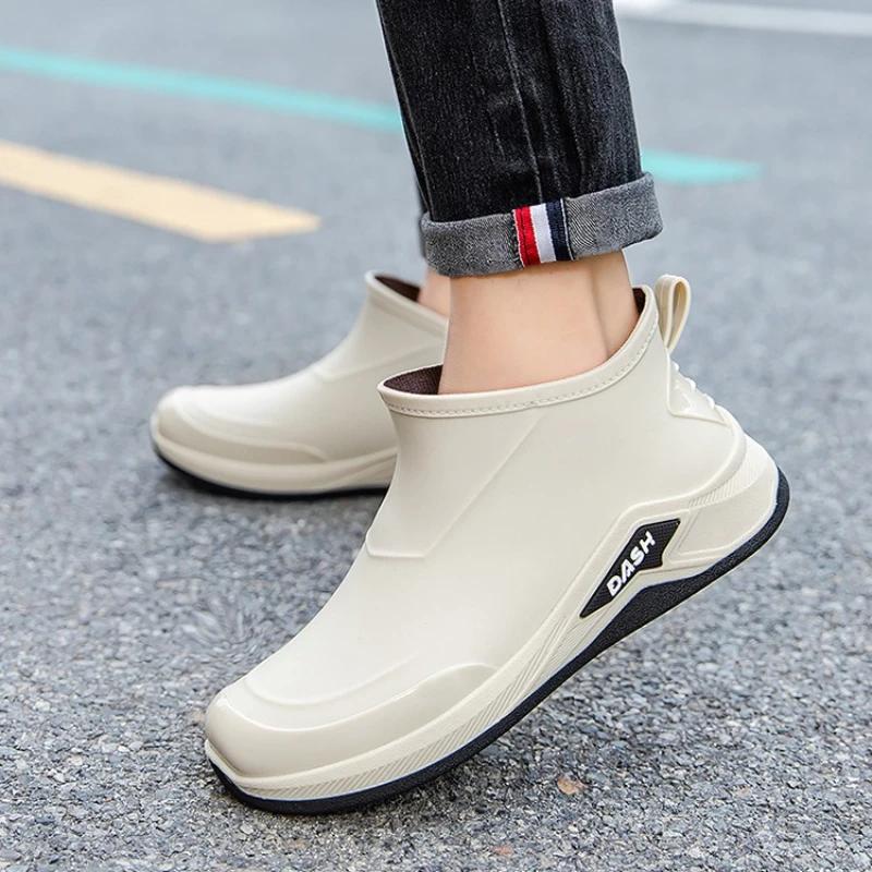 Men's Rain Boots New Short Tube Rain Boots Outdoor Waterproof and Anti Slip Fishing Shoes with Cotton Lightweight Rain Shoes