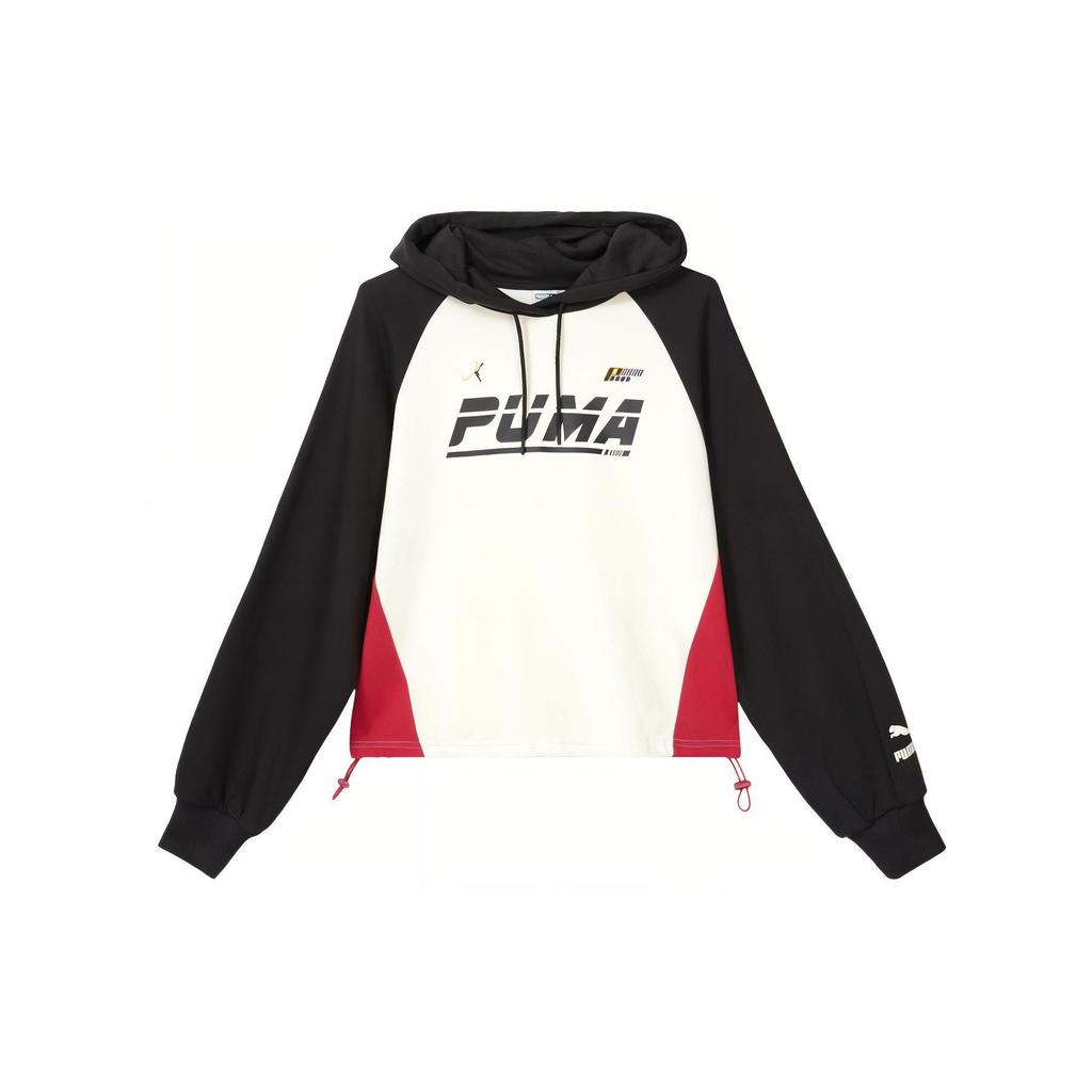 Puma Color Block Letter Hoodie Women Sweatshirt Beige 625819-87
