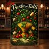2D Flat, [2D Flat Printing] 1pc Aluminum Sign with Pasta, Tomato, Basil Leaves, and Cheese Pattern, Enjoy the Flavor of Italian Cuisine, High-Quality 