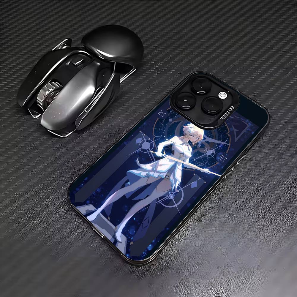 G-Genshin Lumine Impact Phone Case For iPhone17,16,15,14,13,12,11 Plus,Pro Max Colored Silver Plated Inside Cover