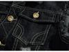 Men's Korean Style Black Slim Fit Denim Motorcycle Vest - Plus Size, Sleeveless, Trendy Youth Jacket