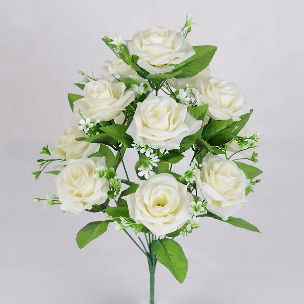 12 Heads Real Happy Silk Flower Mini Rolled Edge Fake Rose Flowers Bouquet Plastic Photography Photo Gift