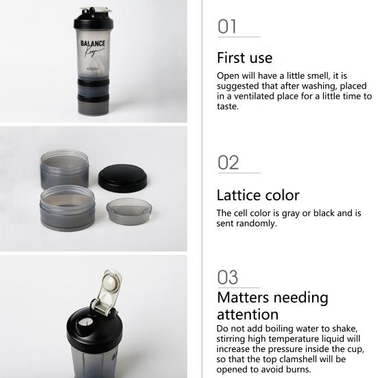 1 Set 500ml Shaker Bottle Large Capacity Leak Proof Drop-resistant Anti-slip with Handle Protein Mixer Sports Water Bottle with Pill Tray Fitness Use