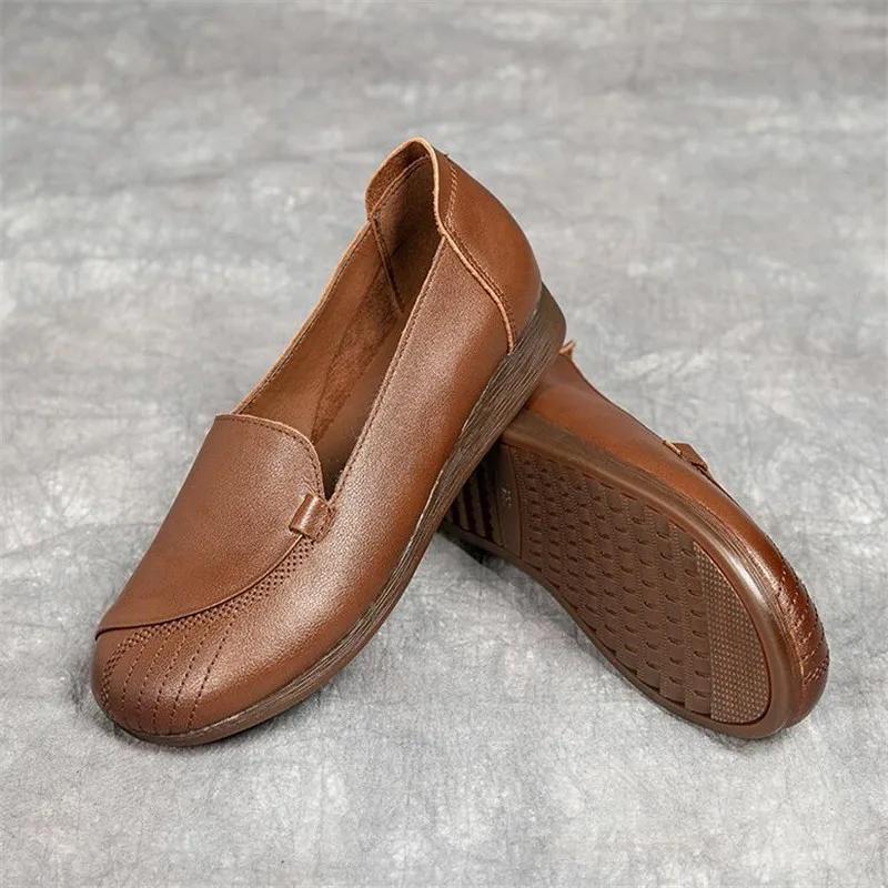 Mode Frühling Neue Flache Mutterschuhe Echtes Leder Lässige Damenschuhe Rindsleder Flacher Ausschnitt Damen Einzelne Schuhe