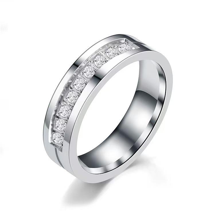 Stainless Steel Diamond Couple Rings - European, American & Korean Style Zircon Hand Jewelry