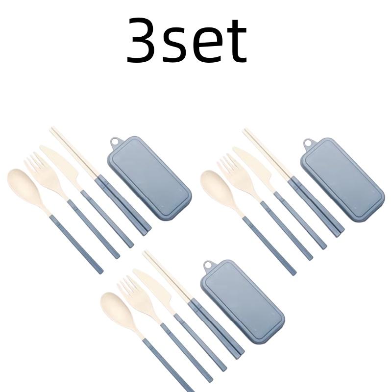 4Pcs Wheat Straw Dinnerware Set Portable Tableware Knife Fork Spoon Chopsticks Set Travel Cutlery Eco-Friendly Utensil Box