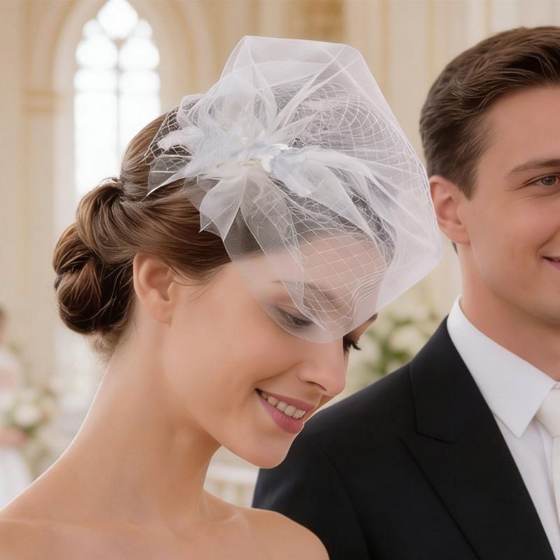 Romance Bird Nest Wedding Veil Tulle Veil Headpiece For Bride Special Occasion Gathering Ceremony Photography Headwear