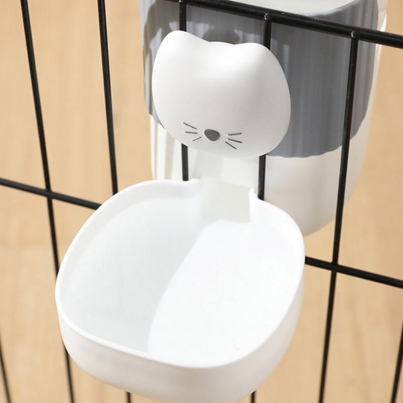 2PCS Cage Mounted Automatic Pet Food Water Dispenser with Cartoon Cats Design Easy Installation For Home Feeding Supply