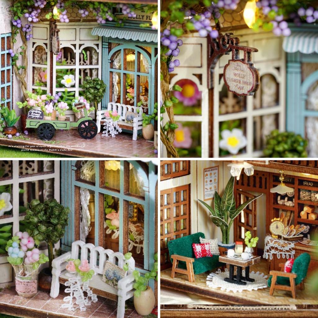 ZKEIZU Miniature House Assembled Mini House DIY Wooden Dollhouse with Handmade Model Kit Kit, Kit, LED, (Molly Garden)