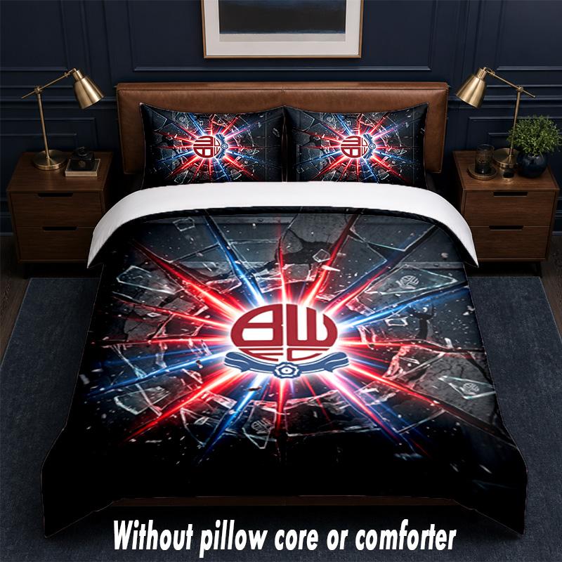 Set Biancheria da Letto Bolton Wanderers FC 1 Copripiumino + 2 Federe Morbido Traspirante Biancheria da Letto per la Casa