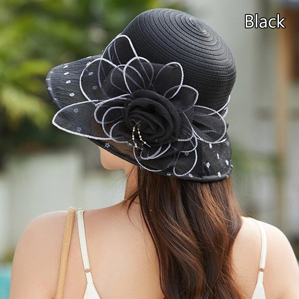 

Flower Decor Dotted Print Bucket Hat Wide Brim Fisherman Hat Fashion Beach Hat Women s чорний