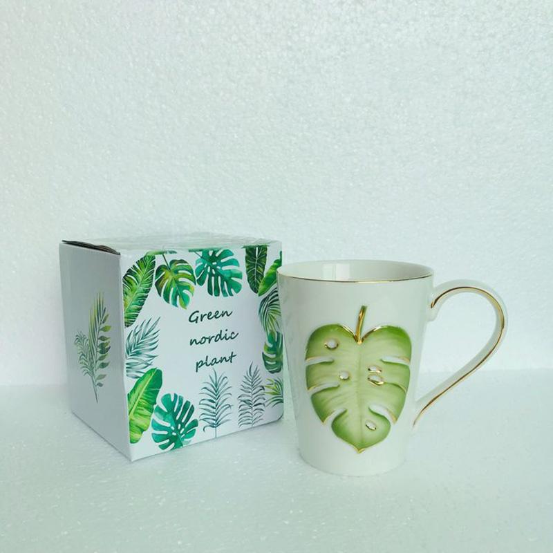 

350 мл креативные керамические кружки с изображением листьев растений, милые кружки для кофе, чая, молока, кружки в скандинавском стиле для завтрака с ручкой, новинки в подарках 350ml