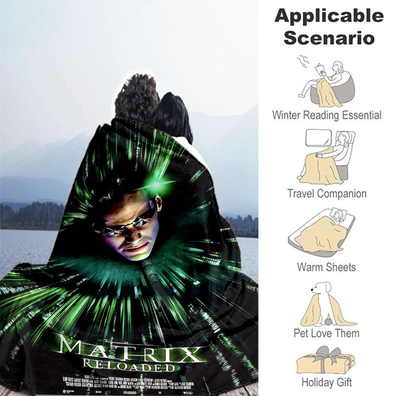 1pc The Matrix Reloaded Poster Cartoon Blanket,Portable Throw for Travel & Camping, All Season Cozy Blanket,Ideal Gift