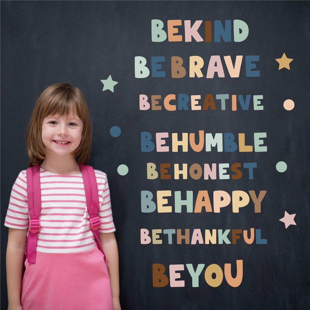 Cartoon wall sticker Bohemian rainbow English decorative wall home kindergarten children's room self-adhesive wall sticker