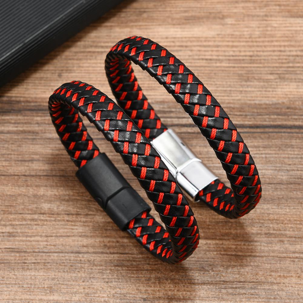 Unisex Trendiges geflochtenes Lederarmband mit magnetischem Legierungsverschluss