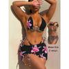 Women Sexy Three Piece Printed Reversible Bikini Swimsuit Female Beach Swimming Wear
