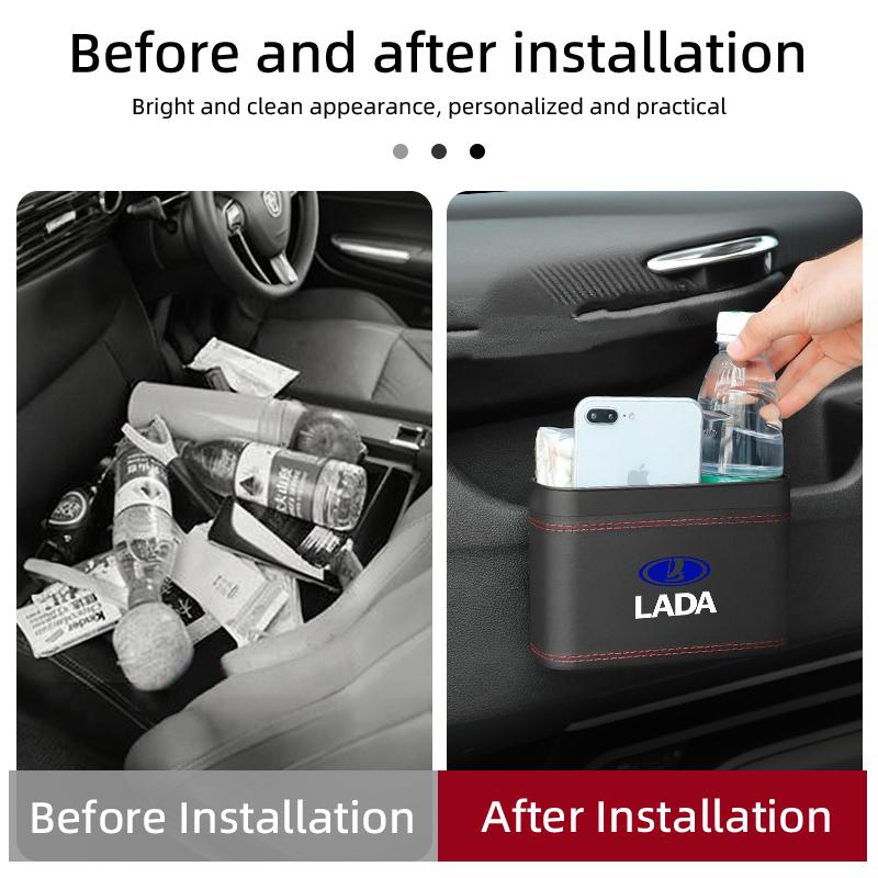 Car Press-Down Storage Box PU Leather Vehicle Trash Can Door Hanging Storage Box For Lada Priora Sedan Sport Kalina Granta Vesta