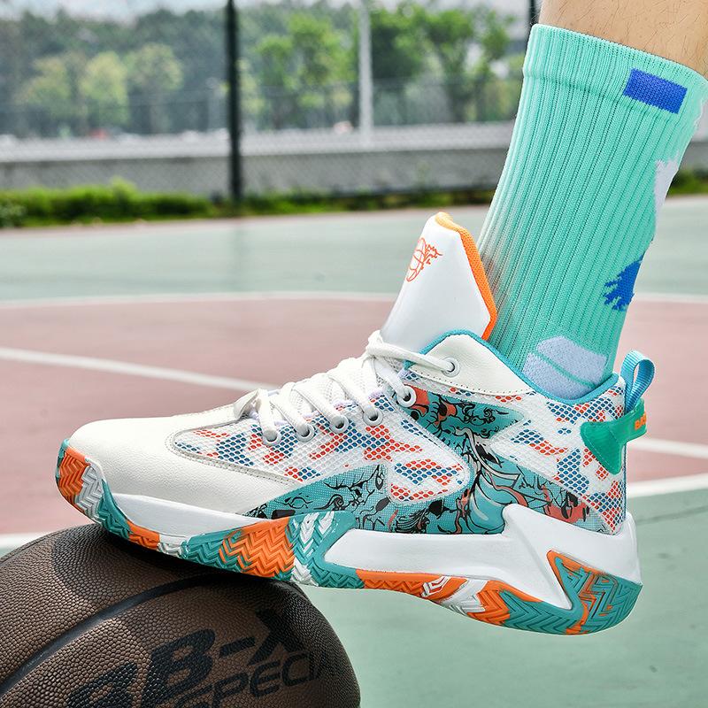 High-quality Basketball Shoes Men's Summer Actual Combat Shock Absorption New Leather Non-slip Sports Shoes Students