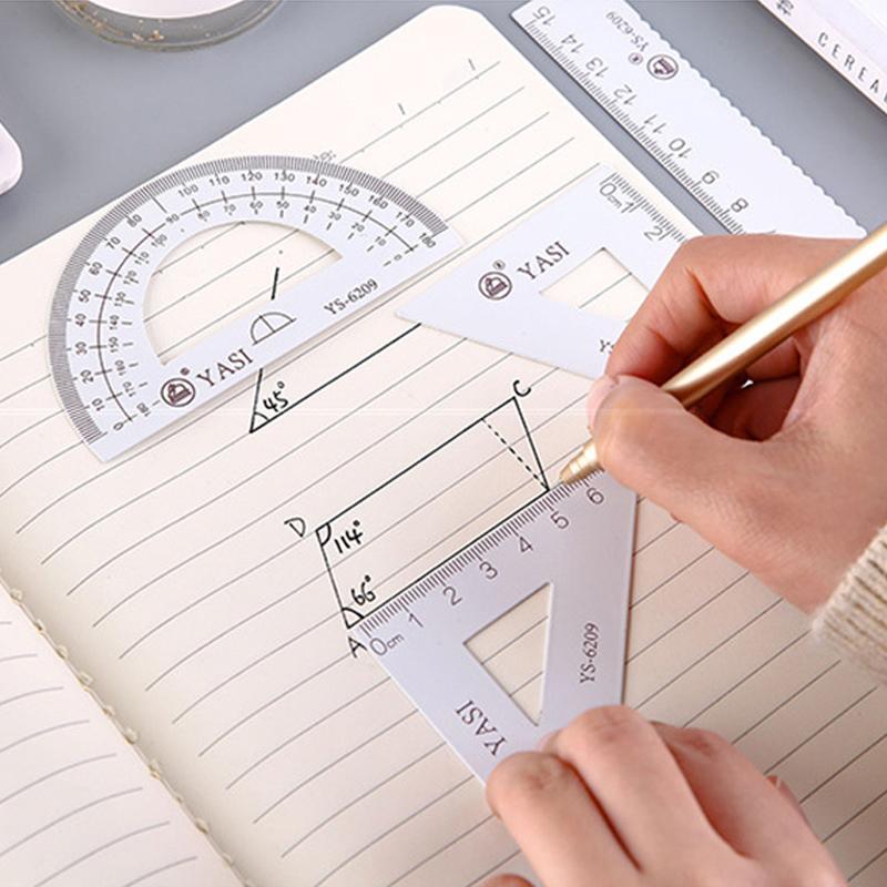 4 Pcs/set Math Sets Metal Ruler Triangle Ruler Protractor With Box For School Student Geometry Sets