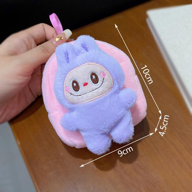 Новый плюшевый кошелек для монет Labubu, Плющеный плетеный шнур, Брелок, Мультяшный кошелек для мелочи, Милый кулон для рюкзака, Повседневная портативная сумка, Подарок фиолетовый