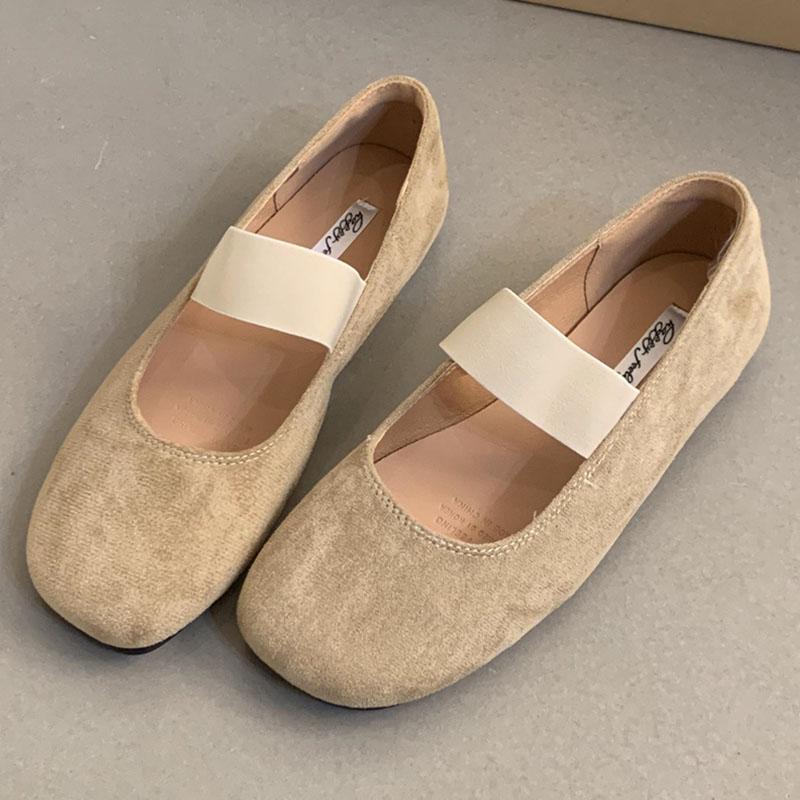Женская обувь на плоской подошве модные женские балетки 2024 года осенние плиссированные туфли Мэри Джейн с эластичным ремнем повседневные лоферы из замши Mujer 35 бежевый 4424₽
