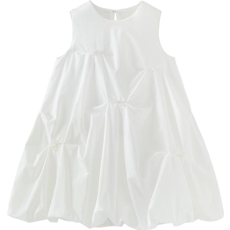 Minibala Girls' Pure Cotton Bowknot A-Line Vest Dress