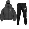 Mens Hooded Zip Tracksuit Set Streetwear Loose Fit 2 Piece Sweatshirt Pants