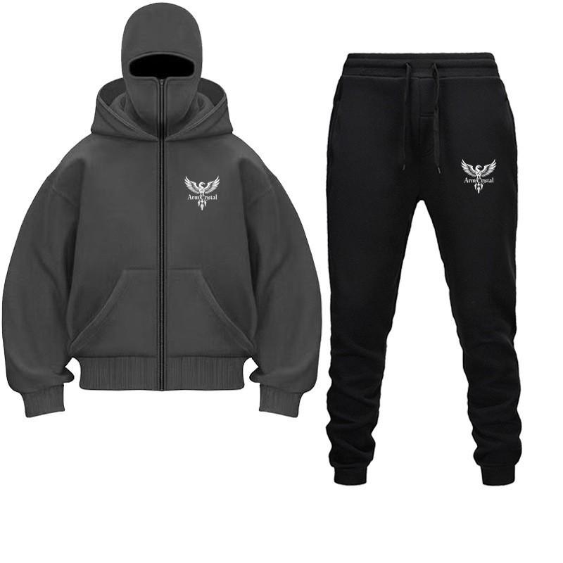 Mens Hooded Zip Tracksuit Set Streetwear Loose Fit 2 Piece Sweatshirt Pants